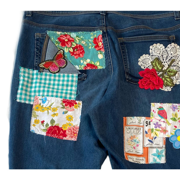 REFRESHED - Style & Co Straight Leg Denim Jeans, Distressed and Patched - Picture 4 of 6